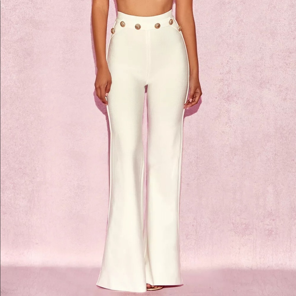 “Bardot” White High Waist Bandage Trousers